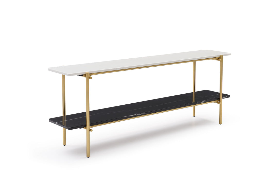 Genuine Marble And Stone Console Table With Shelf - White / Gold