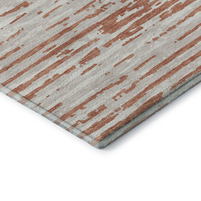 10' X 14' Striped Washable Area Rug With UV Protection (670543) - Coral / Ivory