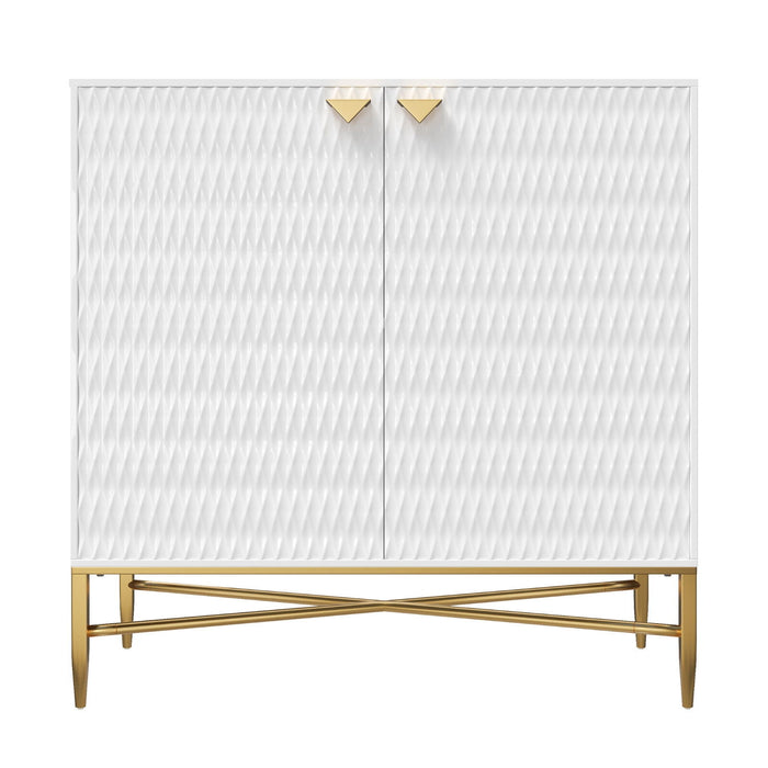 Wood Accent Cabinet With Two Doors - White / Gold