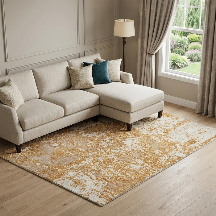 10' X 14' Abstract Washable Area Rug With UV Protection (675234) - Copper / Ivory