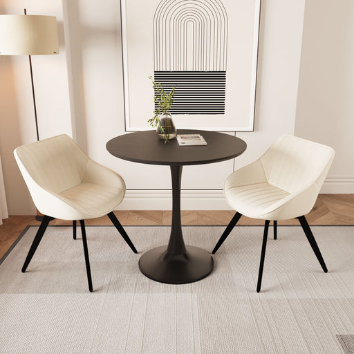 Giga 3-piece round dining table set with tulip design and two matching chairs, ideal for modern dining rooms.