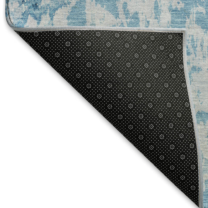 10' X 14' Abstract Washable Area Rug With UV Protection (693144) - Denim Blue / Silver / Gray