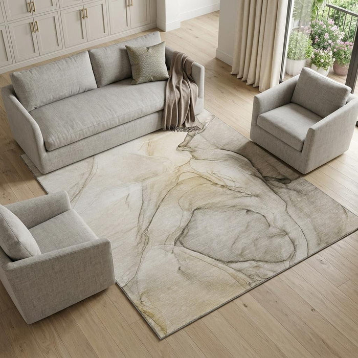 8' X 10' Abstract Washable Area Rug With UV Protection (646606) - Beige / Ivory
