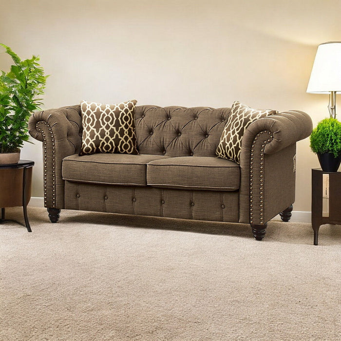 Linen Loveseat - Brown / Dark Brown