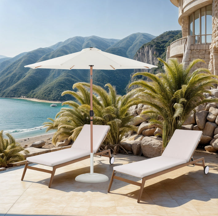 Fiji - Aluminum Patio Umbrella With Round White And Teak Base
