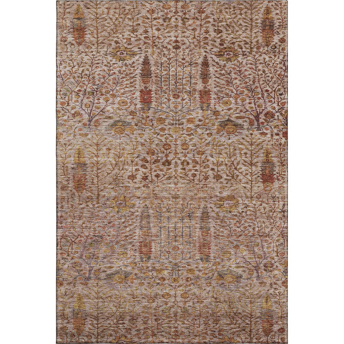 10' X 14' Floral Vines Washable Area Rug With UV Protection (716629) - Terra Cotta / Beige
