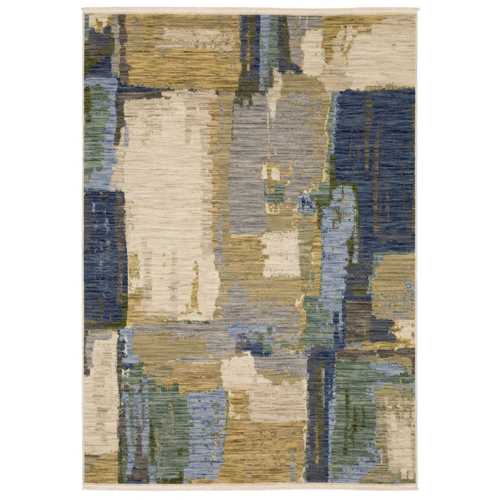 8' X 11' Abstract Area Rug With Fringe (576474) - Blue / Green / Beige