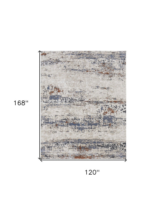 10' x 14' Abstract Power Loom Area Rug - Gray Blue And Ivory