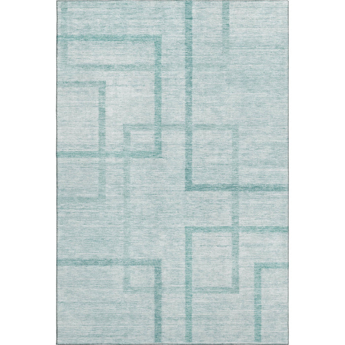 10' X 14' Geometric Washable Area Rug With UV Protection - Teal And Ivory