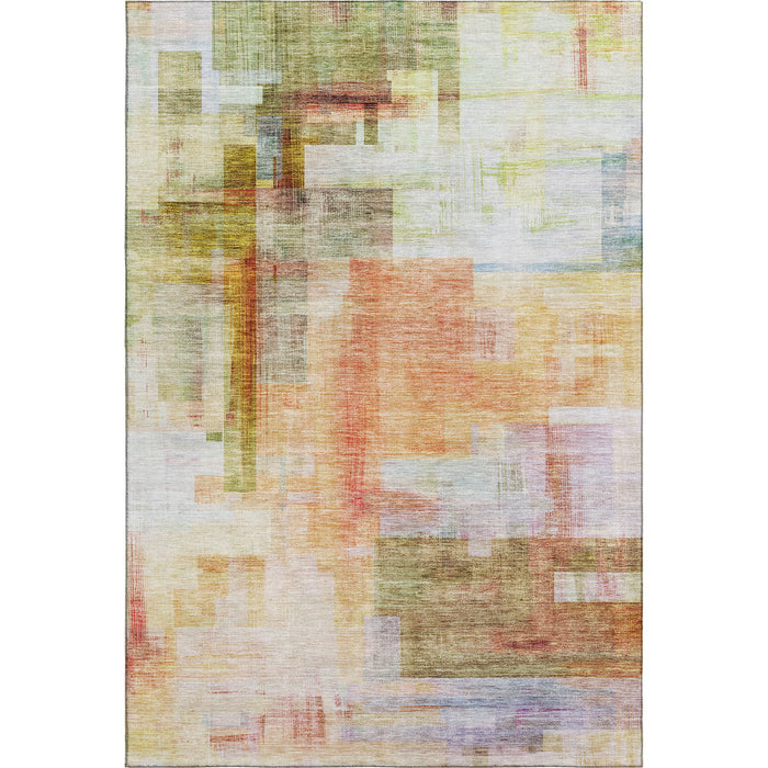 10' X 14' Abstract Geometric Washable Area Rug With UV Protection (683488) - Coral / Ivory / Gold