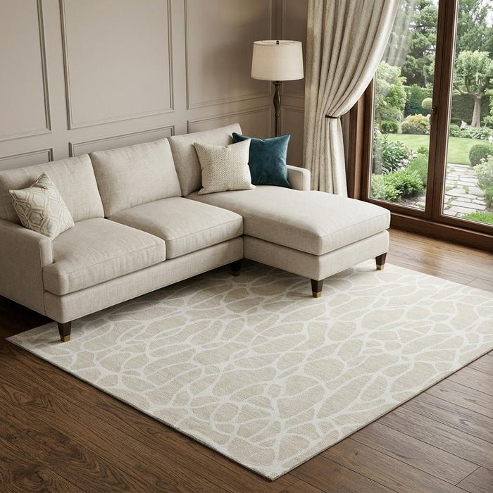 10' X 14' Geometric Washable Area Rug With UV Protection (680379) - Beige / Ivory