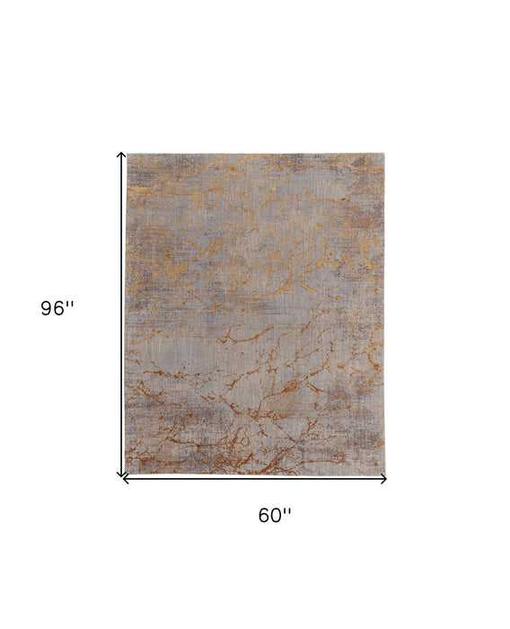 5' x 8' Abstract Power Loom Area Rug - Brown Gold And Gray