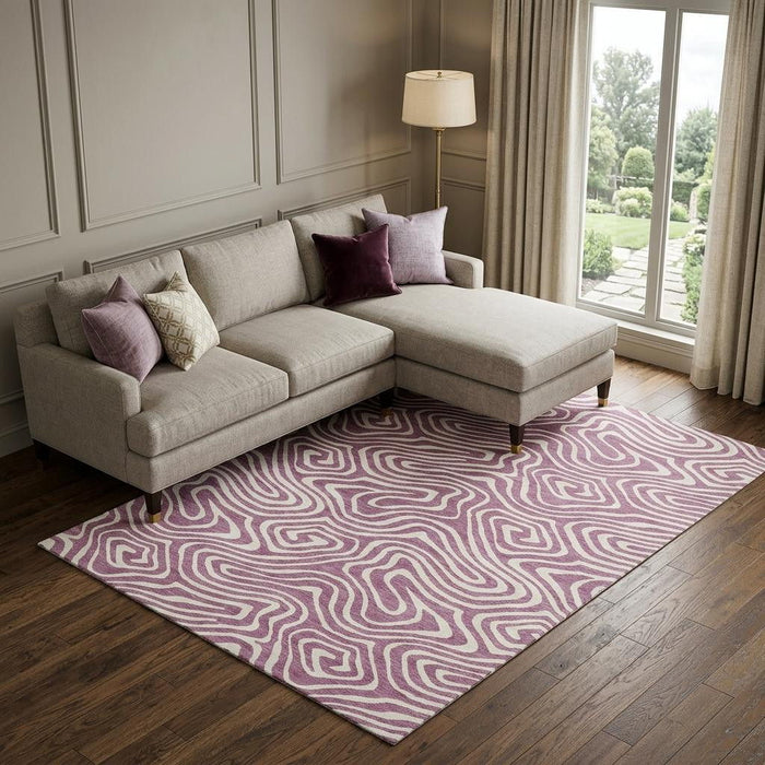 10' X 14' Abstract Washable Area Rug With UV Protection (680127) - Plum / Ivory