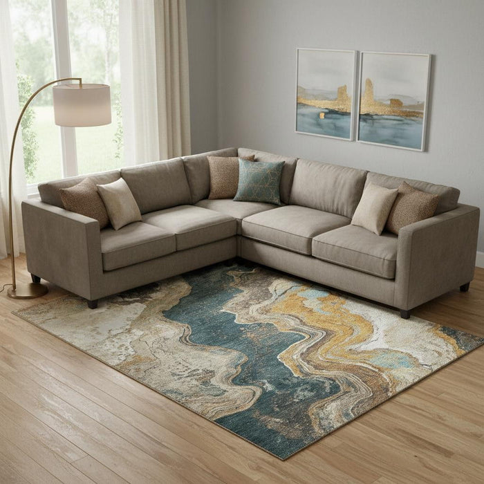 10' X 14' Abstract Washable Area Rug With UV Protection (707731) - Wheat / Gray / Ivory