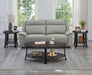 Giga Anze three-piece contemporary oval wood coffee table set with charcoal finish, featuring sleek design and open shelf storage.
