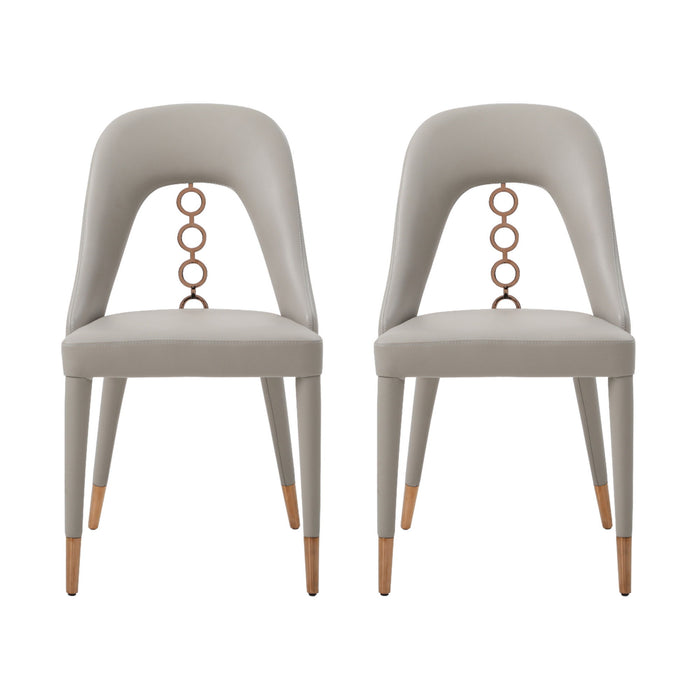 Faux Leather Dining Side Chairs With Rose Accents (Set of 2) - Light Gray