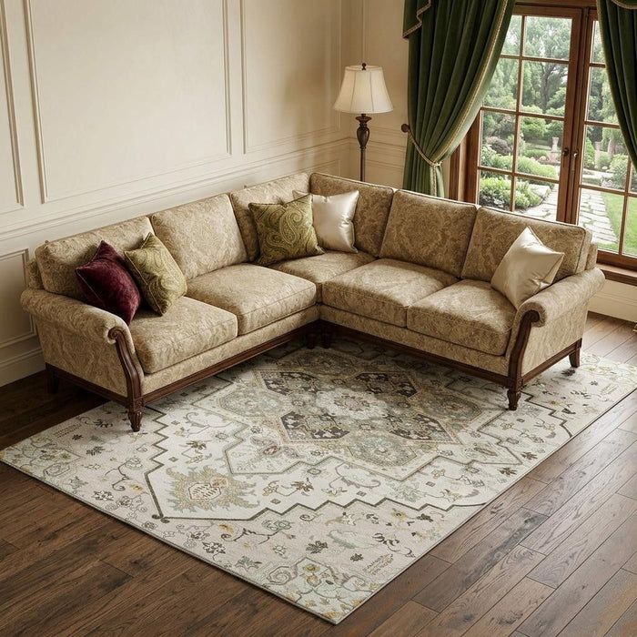10' X 14' Oriental Washable Area Rug With UV Protection (681317) - Ivory / Gray / Beige