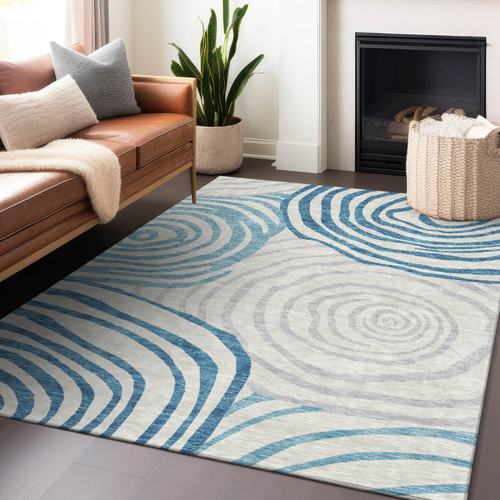 14' X 10' Abstract Washable Area Rug With UV Protection - Teal / Gray