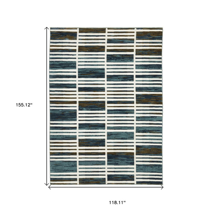 10' X 13' Geometric Modern Area Rug - Ivory And Blue
