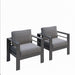 Set of two Giga gray patio armchairs with thick cushions, all-weather outdoor furniture for comfortable seating.
