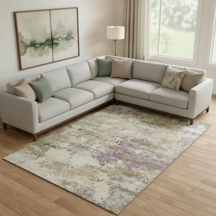 10' X 14' Abstract Washable Area Rug With UV Protection (717020) - Beige / Purple
