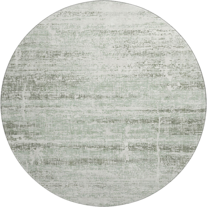 8' Abstract Washable Round Rug With UV Protection - Sage / Ivory