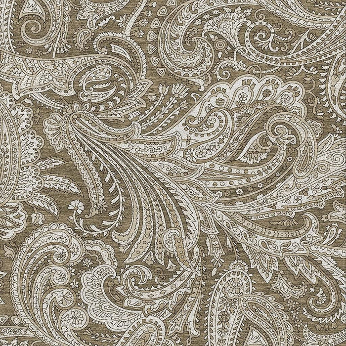 10' X 14' Paisley Washable Area Rug With UV Protection (654650) - Chocolate / Ivory