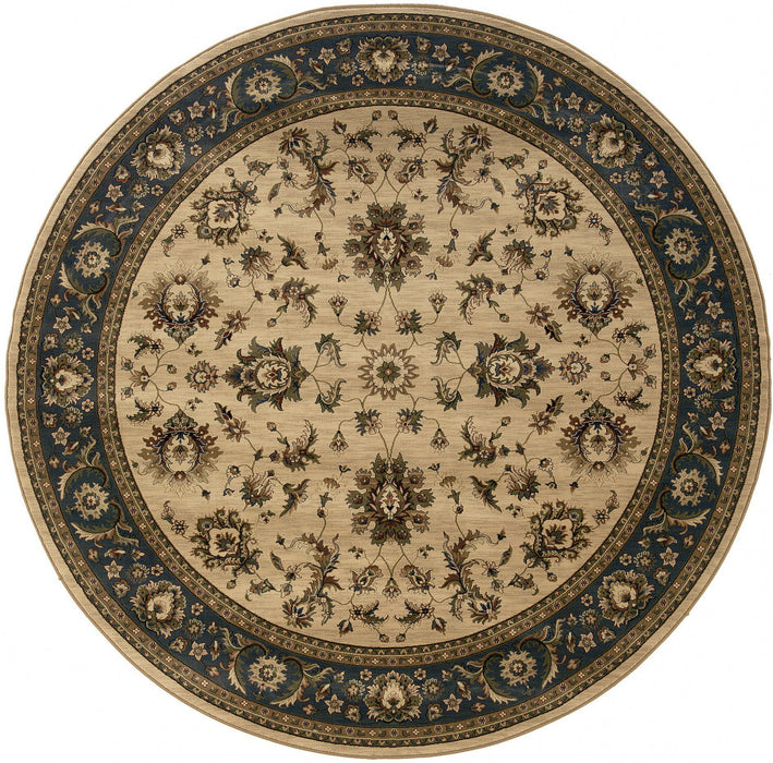 8' Oriental Round Rug - Ivory And Blue