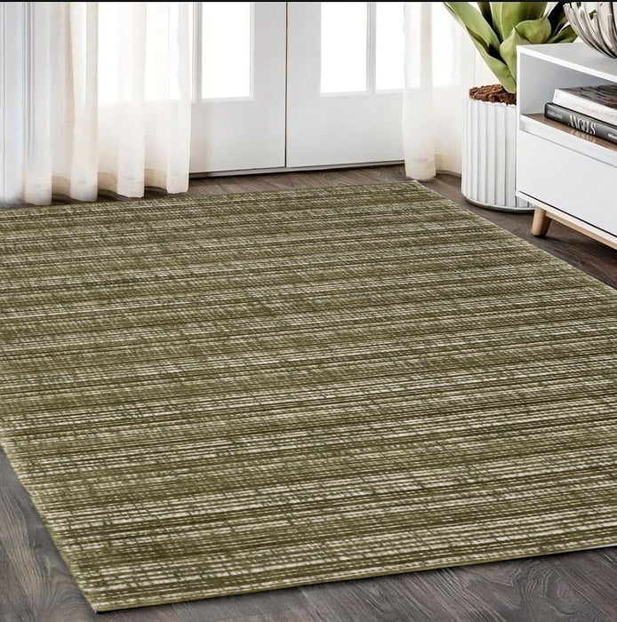 5' X 8' Striped Hand Tufted Area Rug - Green And Ivory