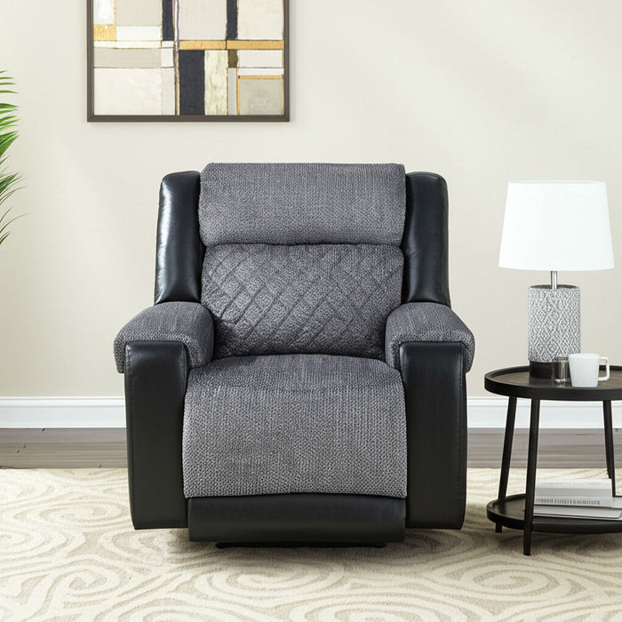 Faux Leather Fabric Manual Recliner - Black / Gray