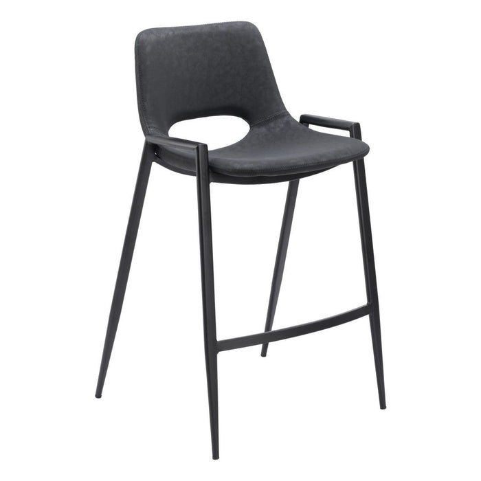 26" Modern Faux Leather And Steel Low Back Counter Height Bar Chairs (Set of 2) - Black