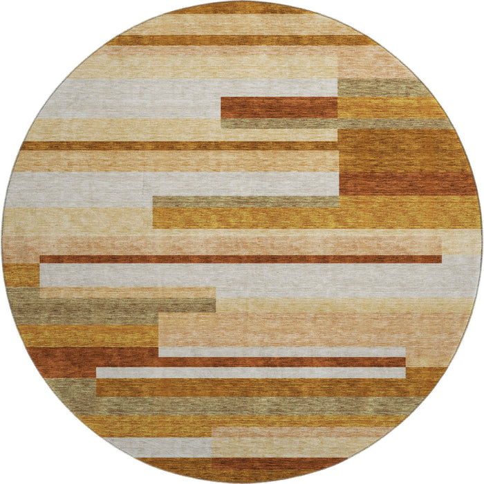 8' Transitional Striped Washable Round Rug With UV Protection - Rust