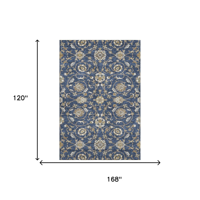 10' X 14' Moroccan Washable Area Rug With UV Protection (686819) - Navy Blue / Beige / Ivory