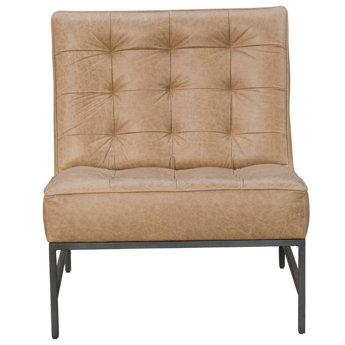 31" Genuine Leather Tufted Slipper Chair - Cream / Black