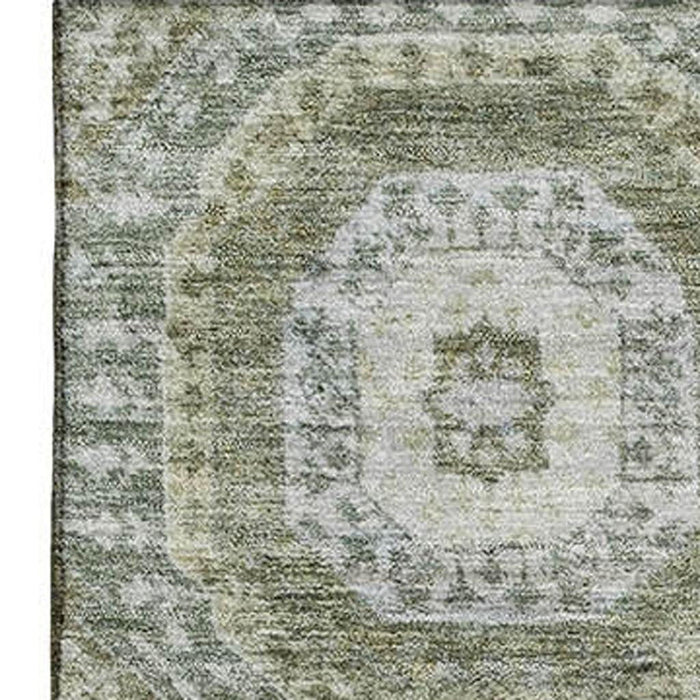 10' X 14' Abstract Geometric Washable Area Rug With UV Protection (708313) - Olive Green / Beige