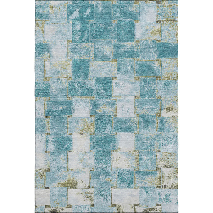 10' X 14' Striped Washable Area Rug With UV Protection (710244) - Teal / Khaki