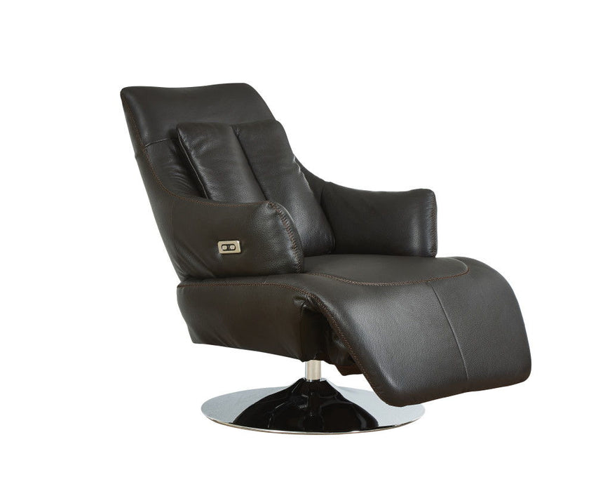 Tufted Genuine Leather Power Swivel Recliner (730567) - Brown