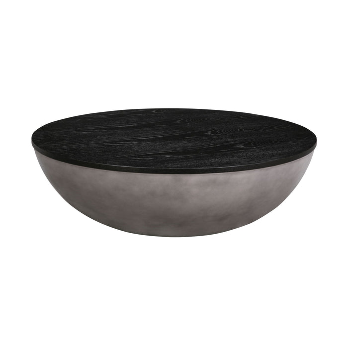 Solid Wood And Concrete Round Coffee Table - Black And Gray