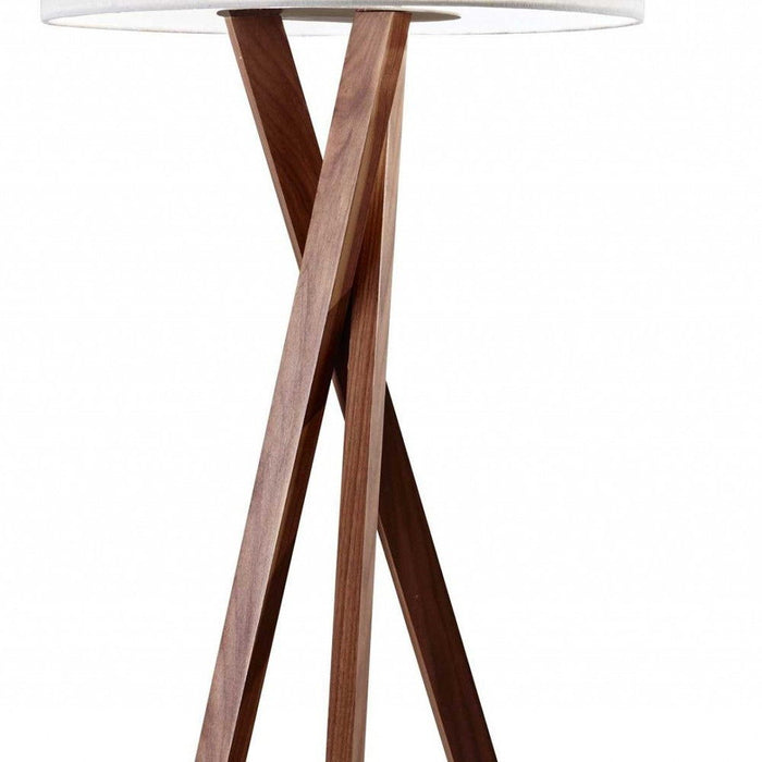 Solid Wood Tripod Floor Lamp With Drum Shade - Brown / White