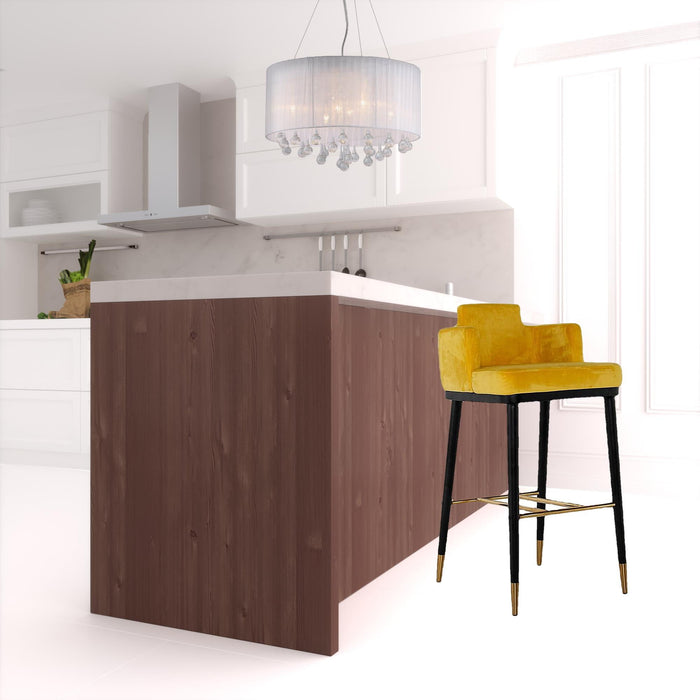 Velvet And Steel Low Back Bar Height Bar Chair - Yellow And Black