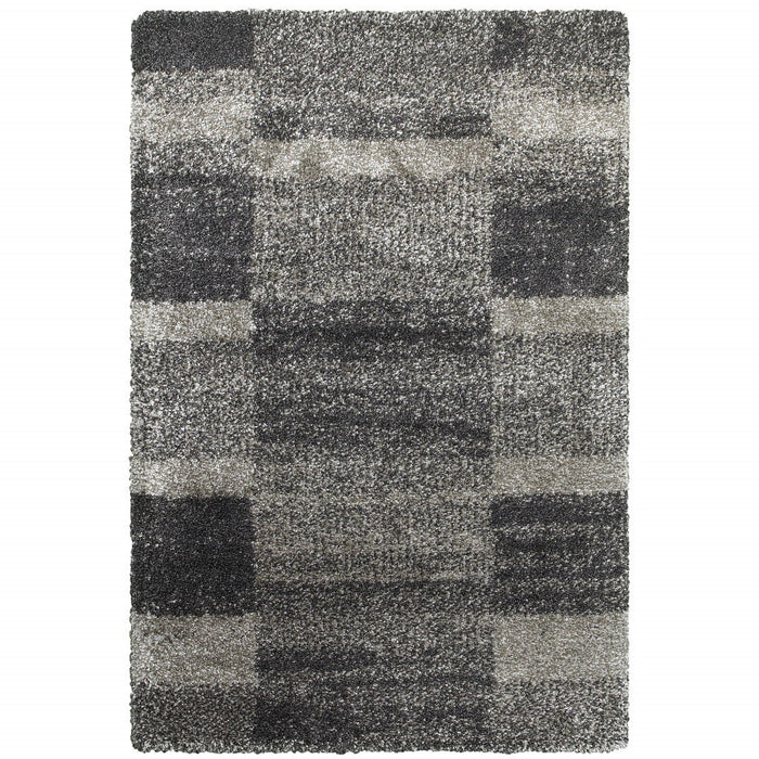9.8' x 12.8' Geometric Shag Power Loom Stain Resistant Area Rug - Charcoal Silver And Grey