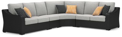 Black Beachcroft 4-piece outdoor sectional by Signature Design Ashley, featuring a modern stationary sectional with plush cushions.