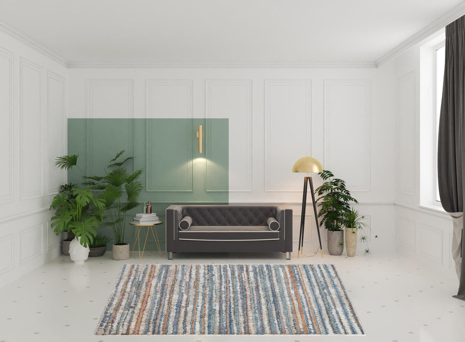 8' x 10' Striped Power Loom Stain Resistant Area Rug - Ivory Blue And Orange