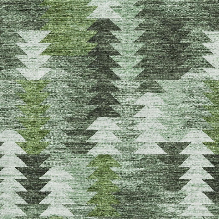 8' X 10' Southwestern Washable Area Rug With UV Protection - Olive Green