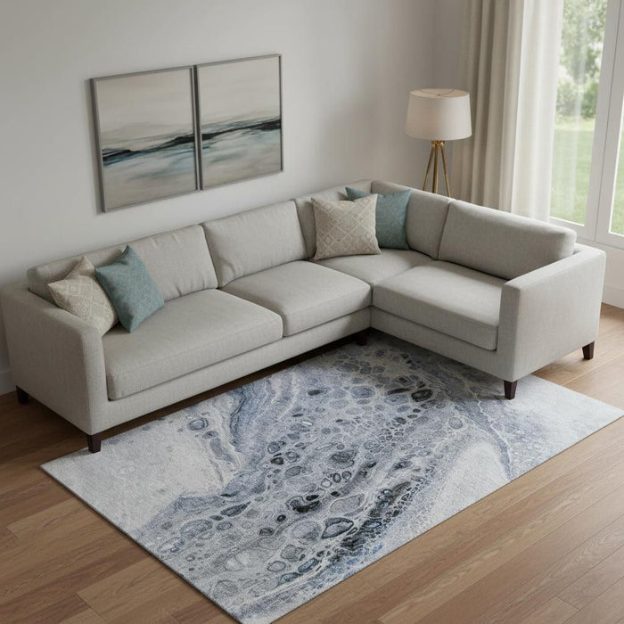 10' X 14' Abstract Washable Area Rug With UV Protection (708559) - Blue / Gray / Silver