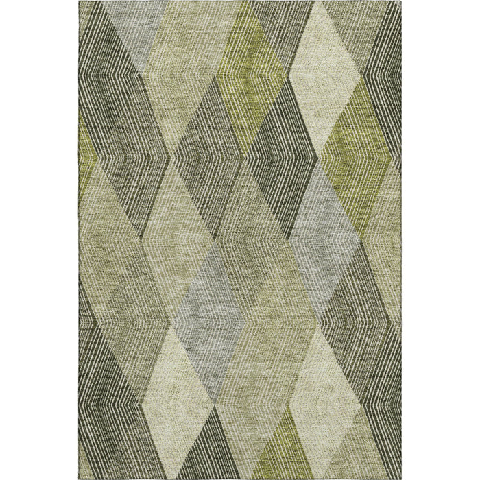 10' X 14' Geometric Washable Area Rug With UV Protection (676206) - Olive Green / Gray / Ivory