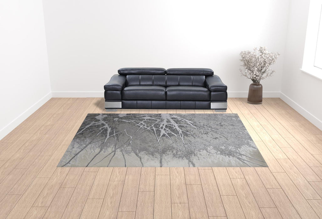 10' x 13' Abstract Power Loom Area Rug - Gray Silver And Ivory