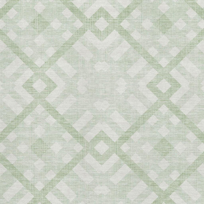 10' X 14' Geometric Washable Area Rug With UV Protection (651400) - Mint Green / Ivory