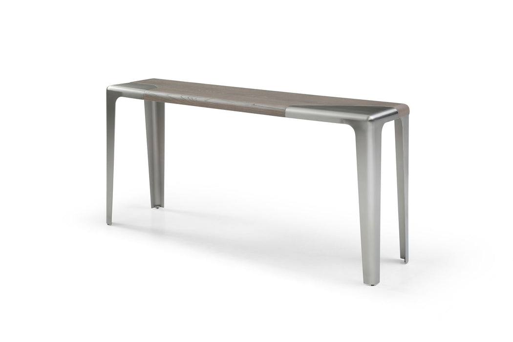 Solid Wood Metal Double Pedestal Console Table - Gray / Silver