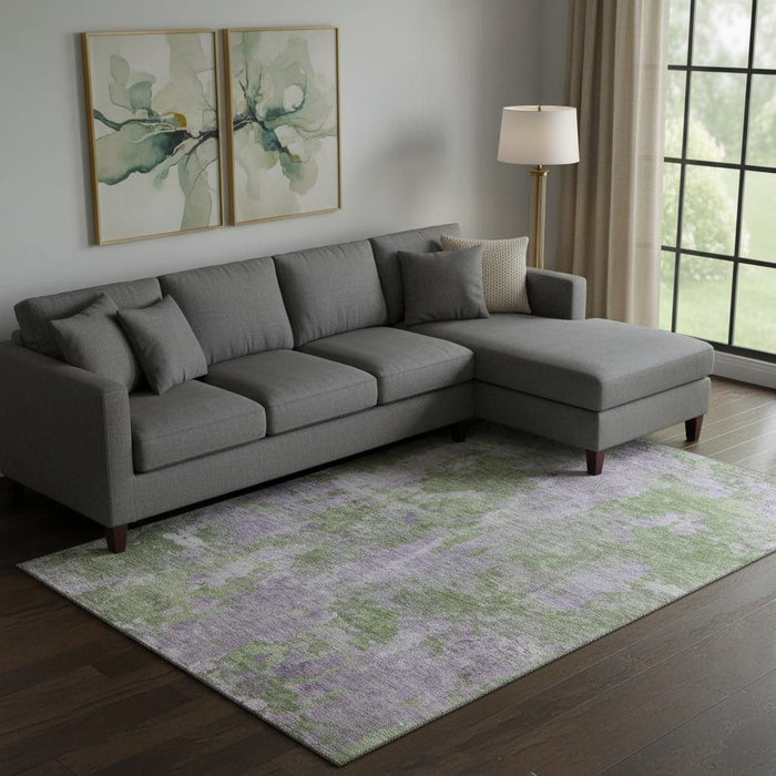8' X 10' Abstract Washable Area Rug With UV Protection (649838) - Green / Ivory